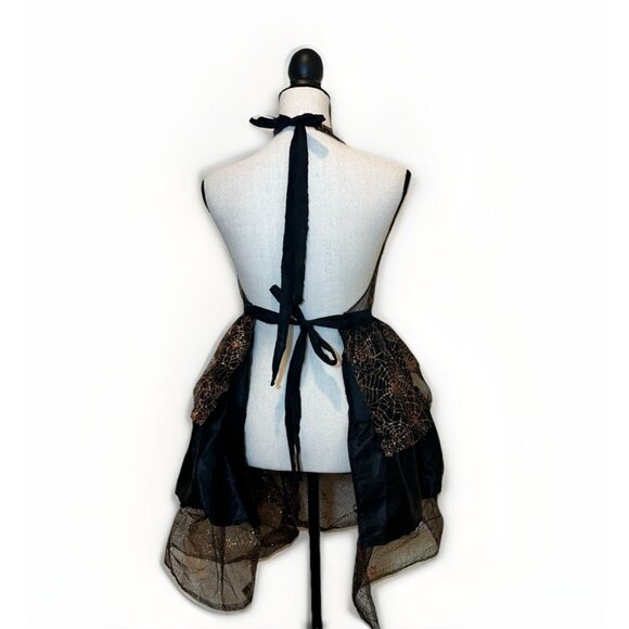 Halloween Witch Apron Women’s One Size Black And Orange Tie On Costume Flaw - Picture 2 of 13